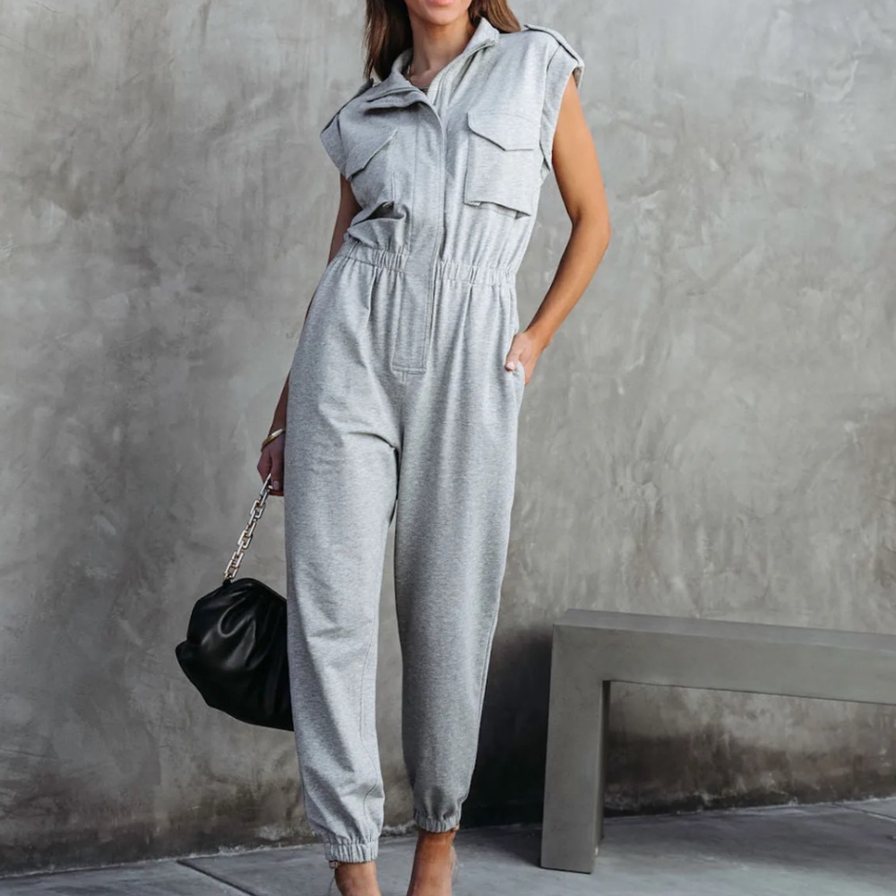 VICI STRONGER THAN EVER POCKETED JUMPSUIT - HEATHER GREY